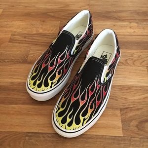 Men’s 10.5 Hot Rod Flame Vans Slip-ons